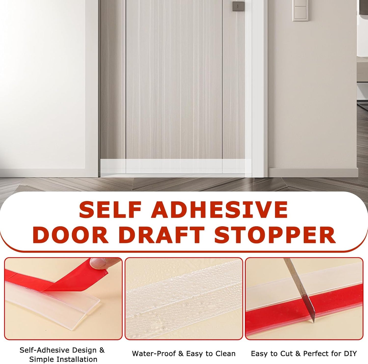 Weather Stripping Self Adhesive Door Draft Stopper Flexible Shower Door Bottom Seal Silicone Seal Strip for Sliding Glass Windows Side Gaps (Transparent, 2 Inch Wide x 10 Feet Long)