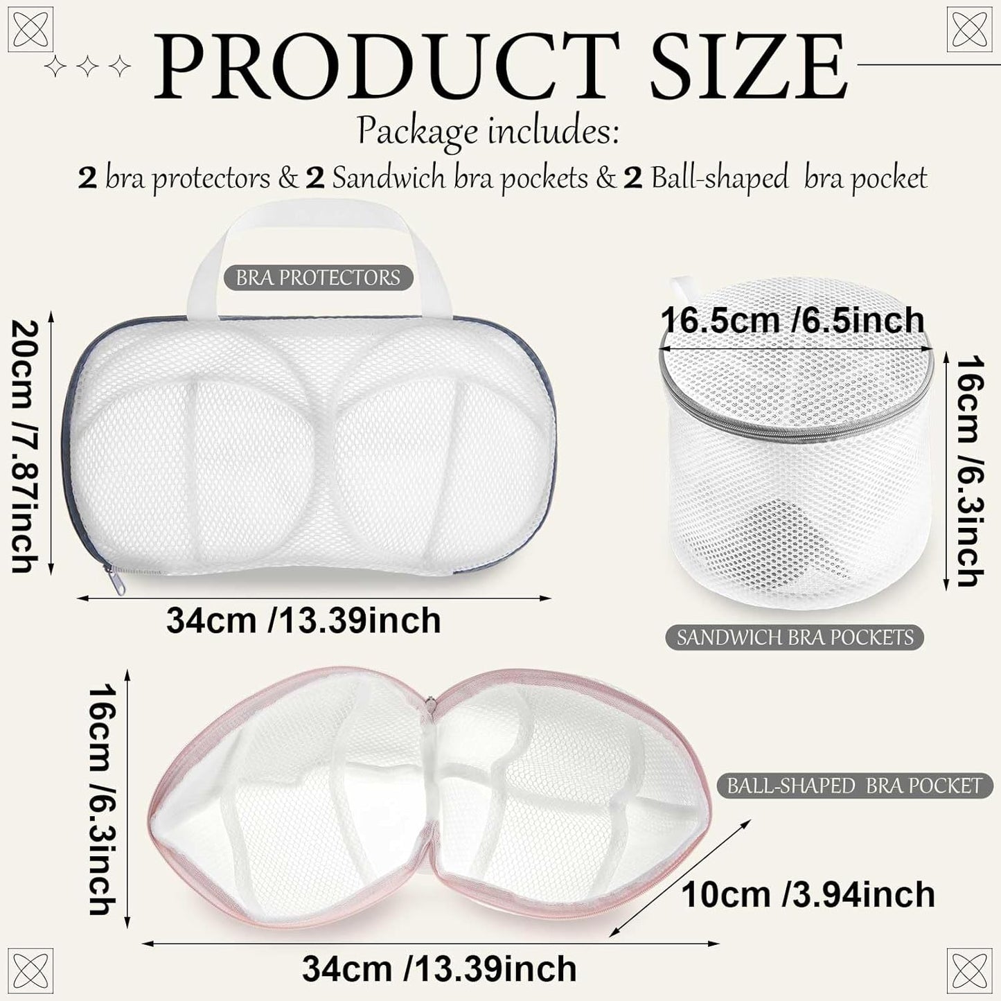 SATINIOR 6pcs Large Bra Lingerie Wash Bags for Laundry Delicates Bra Washer Protector with Zipper, Mesh Fabric, Fits All Cups Anti Deformation Cleaning and Drying Delicates for Washing Machine