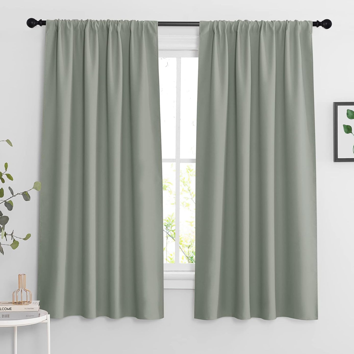 RYB HOME Bedroom Curtains Blackout - Light Block Energy Efficiency Small Window Treatment Drapes for Kitchen Dining Baby Nursery Morden Decor, W 42 x L 63 inch, Sea Green, 2 Panels