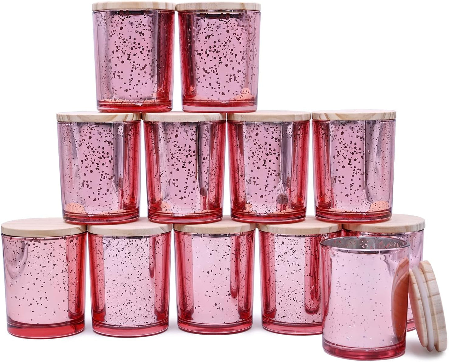 Thick Candle Jars for Making Candles 12 Pcs, 7 OZ Empty Jars with Wood Lids for Candle Making, Sample Container, Rose Pink