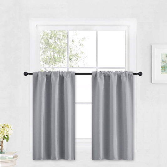 RYB HOME Bathroom Window Curtains - Super Soft Blackout Privacy Curtains for Baby Nursery Bedroom Basement Garege Workshop Kitchen Dining Living Room, W 29 x L 30, Silver Grey, 2 Pcs