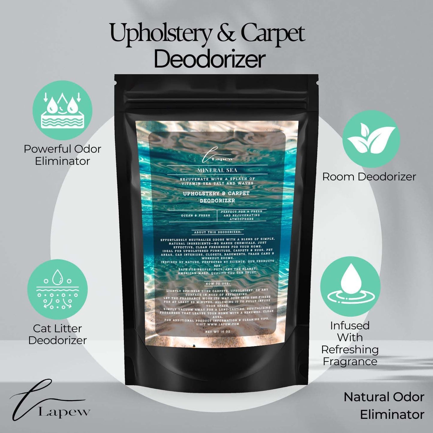 Mineral Sea Carpet Freshener Powder: Powerful Odor Eliminator for Home, Upholstery Deodorizer, Carpet Deodorizer, Pet Urine, Cat Litter Box - Mineral Sea Fragrance