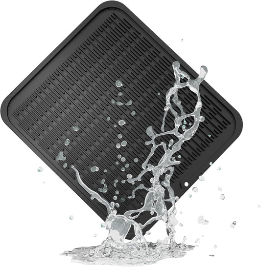 ZLR Silicone Dish Drying Mat for Kitchen Counter, Eco-Friendly Fast Dry Dish Mat, Easy Clean Multi Usage Drying Matt, Heat Resistant Trivet, 16" x 18" XL, Black