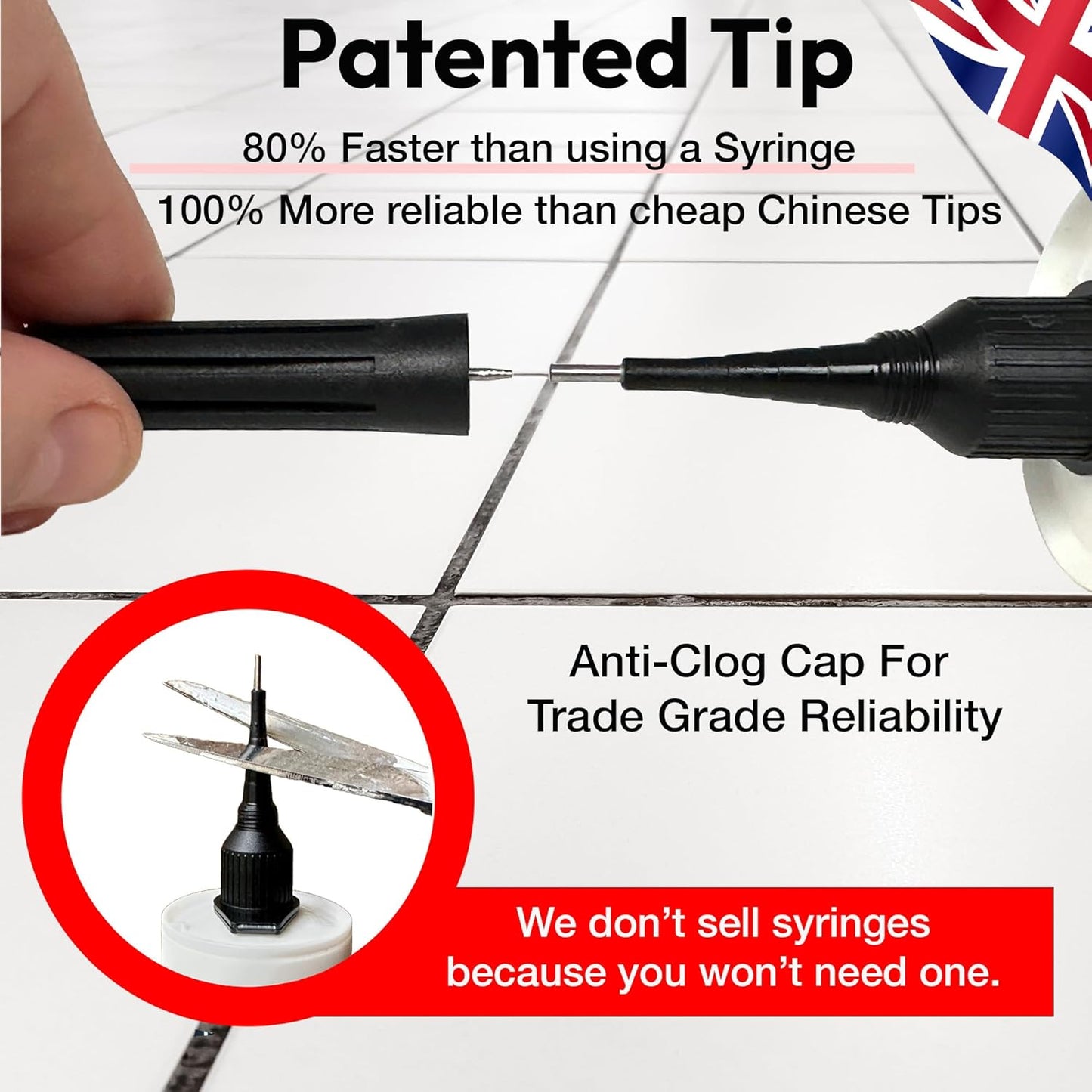 Precision 300ml from Floor-Fix Pro - Fix Loose Tiles - for Loose & Hollow Tiles, Wood, LVT & Laminate - Includes 1.9mm Syringe Tip - Adjustable to 6mm + Anti-Clog Performance (Pack of 4)