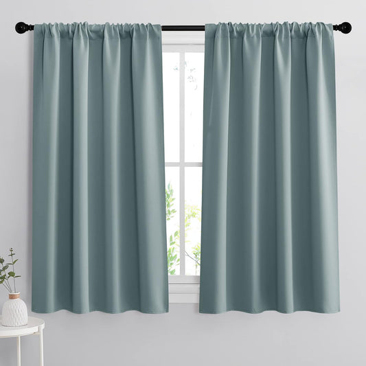 RYB HOME Room Darkening Curtains for Small Window, Solid Kitchen Curtain Rod Pocket Privacy Valance Panels for Cafe Window Farmhouse Closet, Dusty Blue, W42 x L45 inches, 2 Pieces