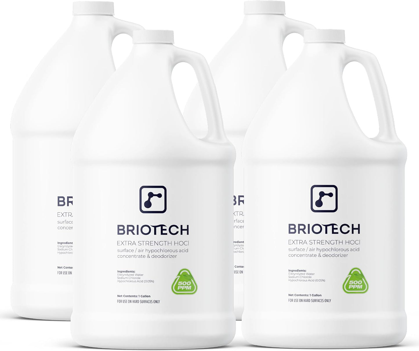 BRIOTECH Extra Strength HOCl Cleaner, 500 PPM Hypochlorous Acid Concentrate, ULV Foggers & Humidifiers, Professional Deodorizer for Dental, Offices, Schools, Homes, Peroxide Free, 1 Gallon (4 Pack)