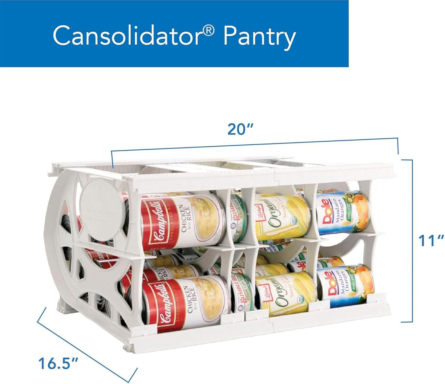 Shelf Reliance Cansolidator Pantry - 2-Pack Can Organizer for Pantry, Stackable Soda Can Storage for Kitchen, Holds 40 Cans of Food or Soda