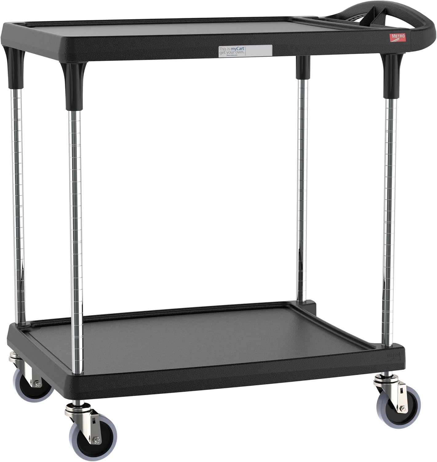 Metro myCart Plus Utility Cart - Choose-Your-Height Adjustable Heavy Duty Rolling Cart for Home, Commercial and Industrial Use - 2-Shelf, 300 lbs Capacity - 23.9" W x 34.4" L x 35.5-39.5" H - Black