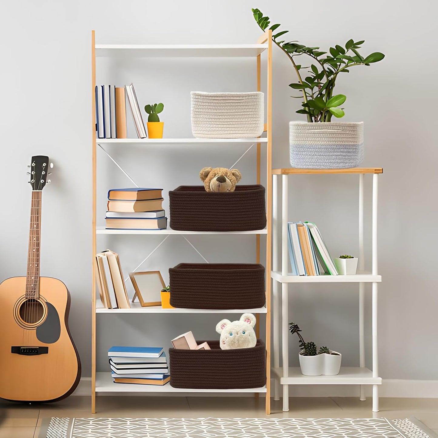 COMFY-HOMI 11.5"x7.5"x4.7" Storage Baskets for Organizing | Cotton Rope Woven Basket | Toy Storage Bin Box | Basket for Shelves, Closet Organizer Bin, Decorative Closet Shelf, 3 Pack, dark brown