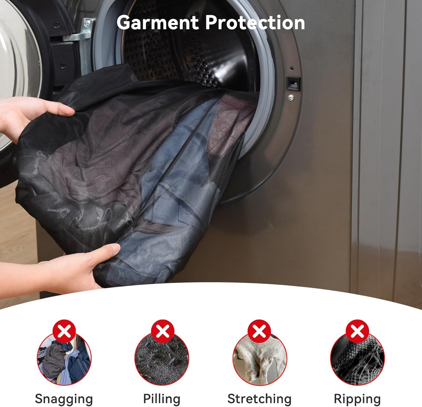 OTraki 2pcs Ex Large Mesh Laundry Bags 36x43 Inch Fine Mesh Washing Bag Drawstring Dirty Clothes Machine Washable Net Laundry Bag Heavy Duty Garment Bag for Home Travel Dorm Black