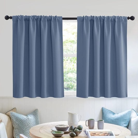 RYB HOME Blackout Curtains for Small Window - Thermal Insulated Noise Reducing Energy Efficiency Small Window Decor for Closet Basement Cafe, 52 inches Wide x 36 inches Long, Stone Blue, 1 Pair