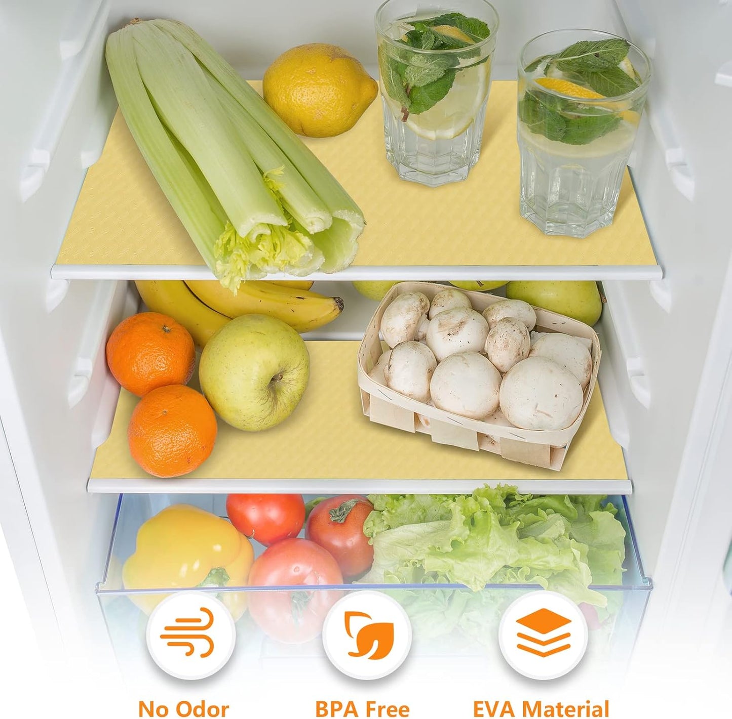 Shelf Liners for Kitchen Cabinets Refrigerator Liners Waterproof & Oil-Proof Kitchen Cupboard Liner Non Adhesive Drawer Mats Cabinet Liners for Shelves -Yellow Beige 11.8 x 236.2 Inches