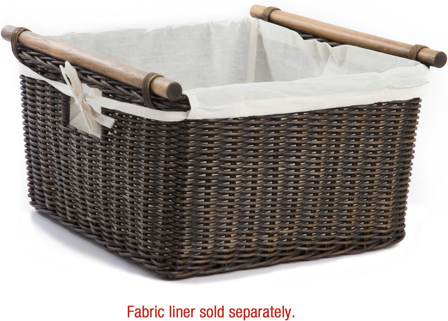 The Basket Lady Deep Pole Handle Wicker Storage Basket, Small, 11.5 in L x 11.5 in W x 8 in H, Antique Walnut Brown