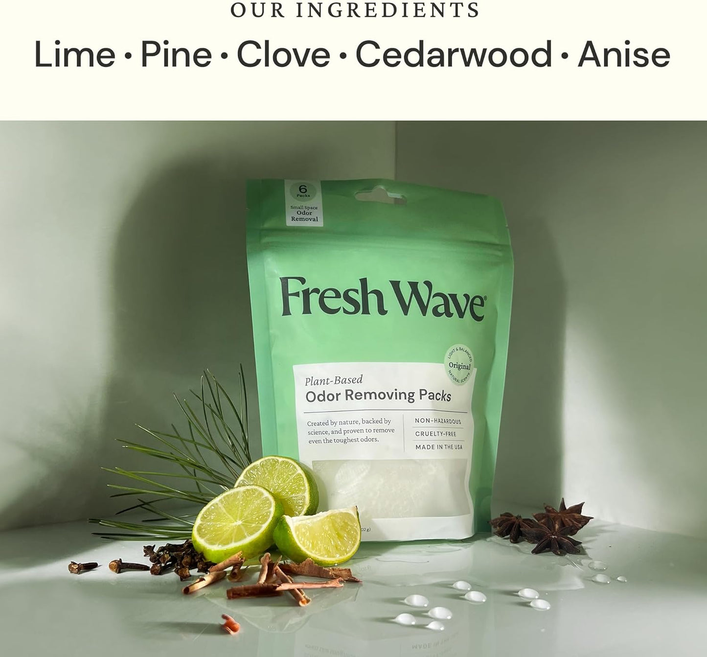 Fresh Wave Odor Eliminating & Deodorizing Packs, Bag of 6 - Safer Odor Relief for Small Spaces, Natural Plant-Based Odor Eliminator, Odor Absorbers for Home