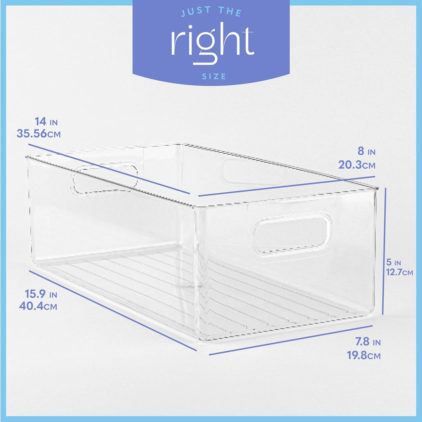 Plastic Food Storage 6 Pack Clear Container Bin with Handles for Organizing Kitchen, Pantry, Refrigerator, Freezer, Pantry, Cabinet, Closet, Bathroom. 14”x8”x5”