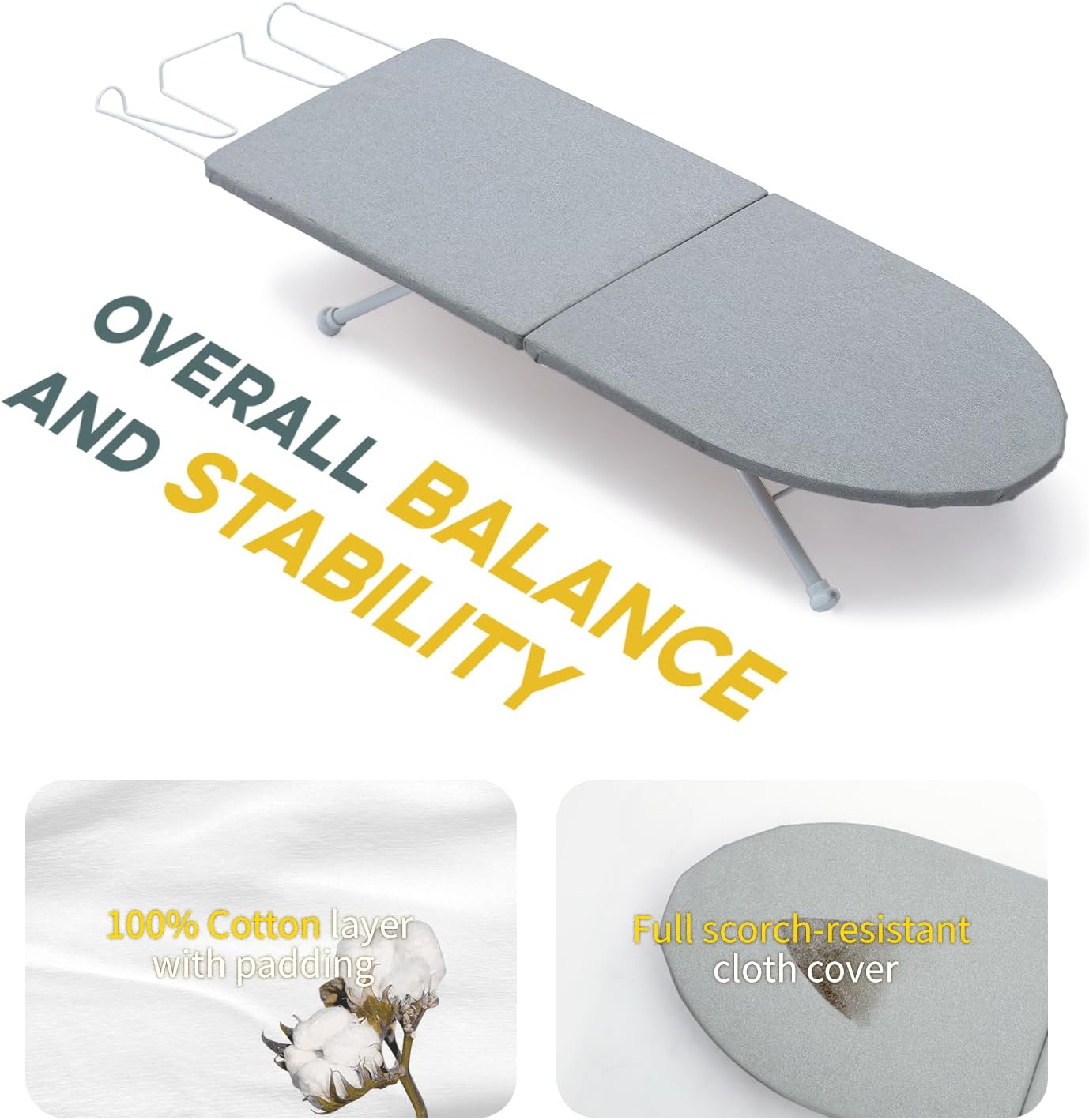 Small Ironing Board Tabletop with Iron Rest, Foldable Mini Iron Board with Cotton Cover, RAINHOL Folding Portable Travel Ironing Table for Spacing Saving 32"x12"