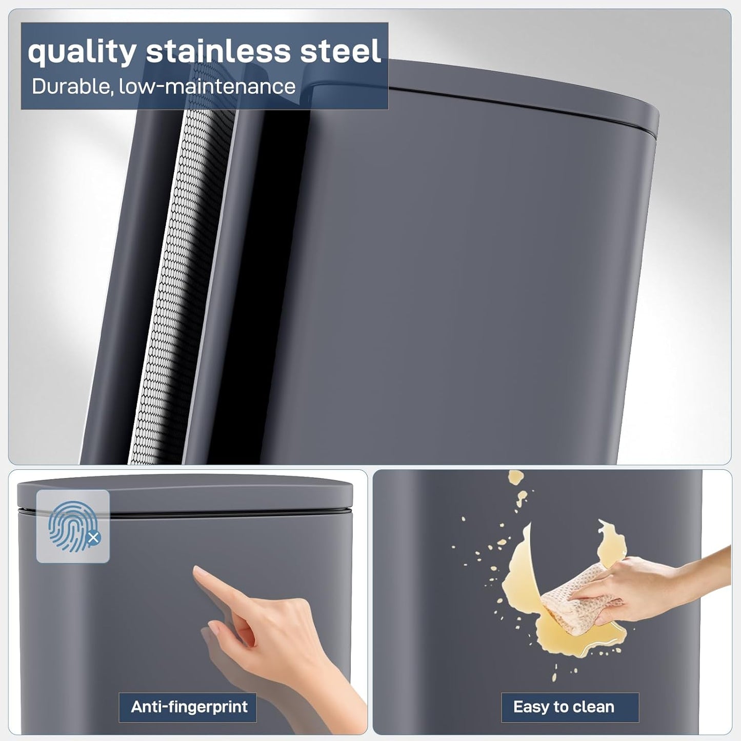 Arlopu 8 Gallon Step Trash Can, Stainless Steel Garbage Bin, Soft-Close Rubbish Bin with Removable Plastic Inner Bucket, Fingerprint-Proof, Lid Dustbin, Suit for Kitchen Home (Grey, 30L)