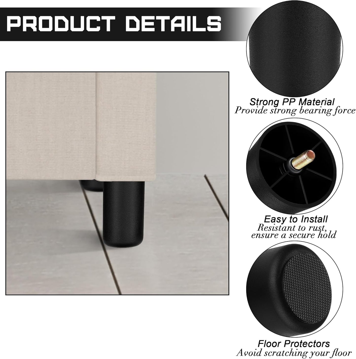 TURSTIN 8 Pack 3 Inch Plastic Furniture Legs with M8 T-Nuts Screws Tapered Sofa Couch and Chair Legs Replacement Furniture Legs for DIY Projects Sofas Coffee Tables Dressers Beds