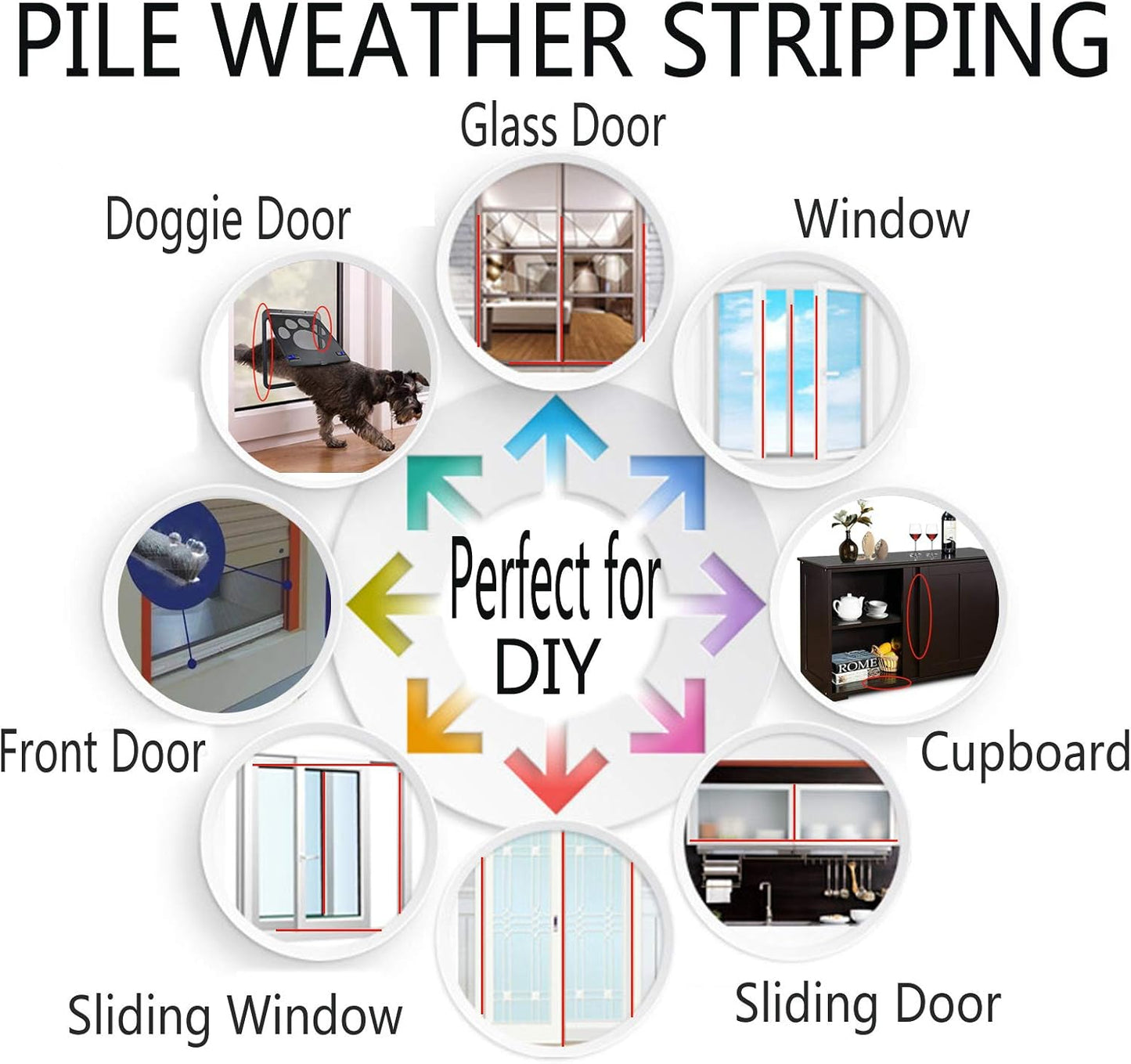 Weather Stripping Brush for Sliding Windows/Doors Frame Side,Pile Self Adhesive Weatherstrip Seal Strip Sealer Draft Stoppers (33ft x11/32 Backing x 3/16 Brush inch, White)