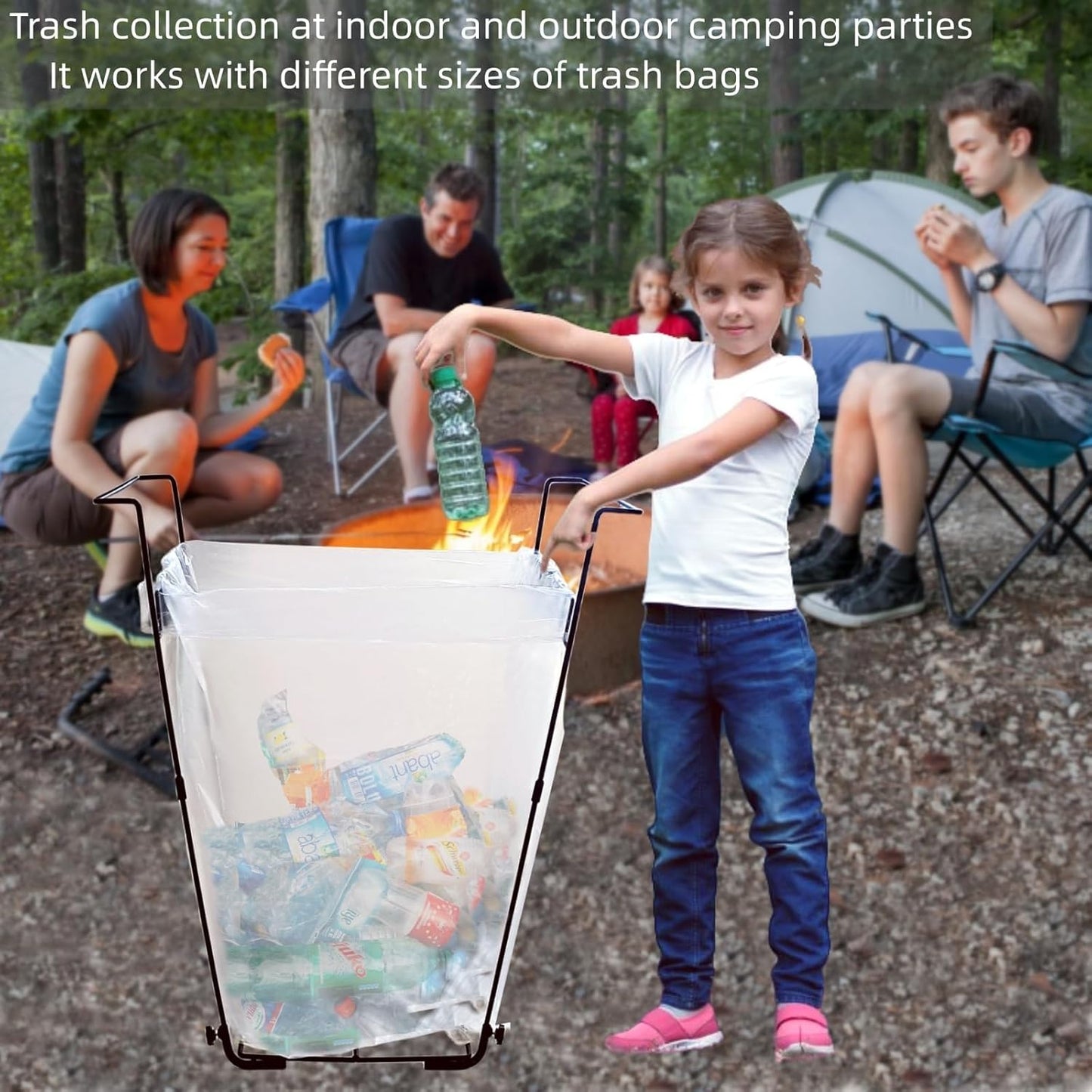 Garden Trash Bag Holder - Outdoor Leaf Bag Support Stand Multi-Use Metal Garbage Bag Holder Frame Holds 30-45 Gallons Bag for Leaves, Camping, Yard Weeding, Lawn Party(2PCS)