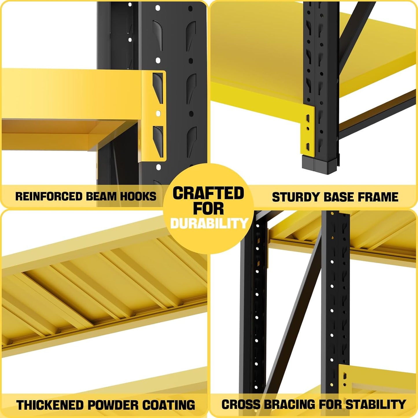 Storage Shelves Heavy Duty, Metal Garage Shelving Units, 4 Tier Storage Rack Shelf, Steel Industrial Shelving, Adjustable Standing Shelf for Basement/Warehouse Yellow and Black, W59.06*D19.69*H78.74