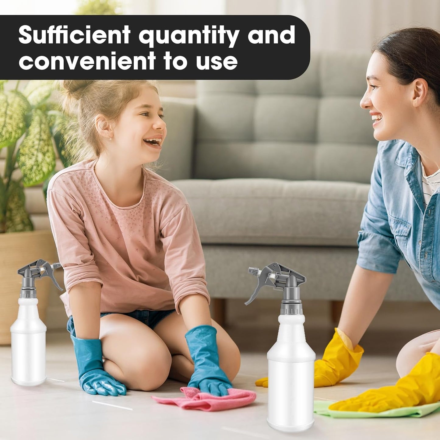 Eccliy 12 Pcs 16 Oz Plastic Spray Bottle, Adjustable Empty Reusable Sprayer for Cleaning, Planting, Water, Bathroom and Kitchen, BBQ, Commercial and Residential(Grey, Original)