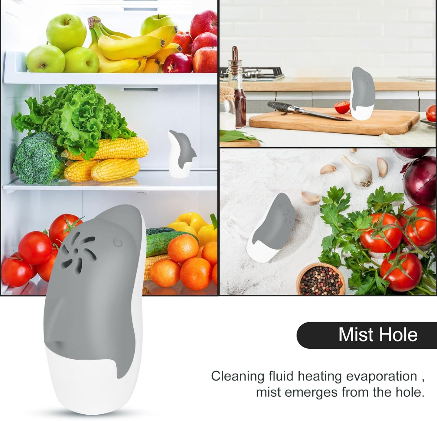 Asltw Upgrade Cute Fridge Deodorizer, Dolphin Fridge Cleaner, Freezer Odor Freshener, Add Baking Soda Reusable Fun Kitchen Gadgets (Grey)