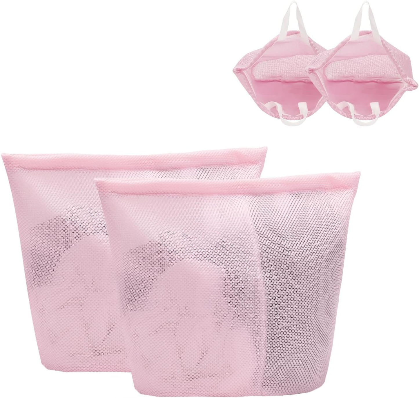 2 Pcs laundry bag with handles mesh laundry bags washing machine laundry totes travel storage and sorting bag for Clothes laundry bag for delicates(Pink2N)