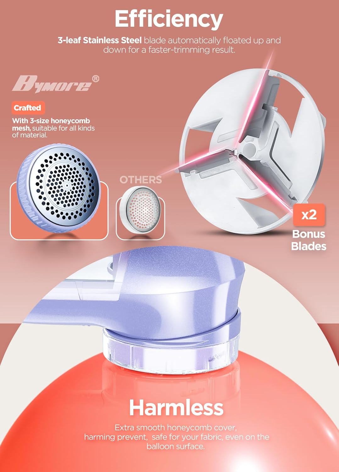 Bymore Fabric Shaver, Lint Remover, Lint Shaver Defuzzer Sweater Shaver for Clothes and Furniture AC Adapter or Battery Operated Pill Fuzz Remover-Light Purple