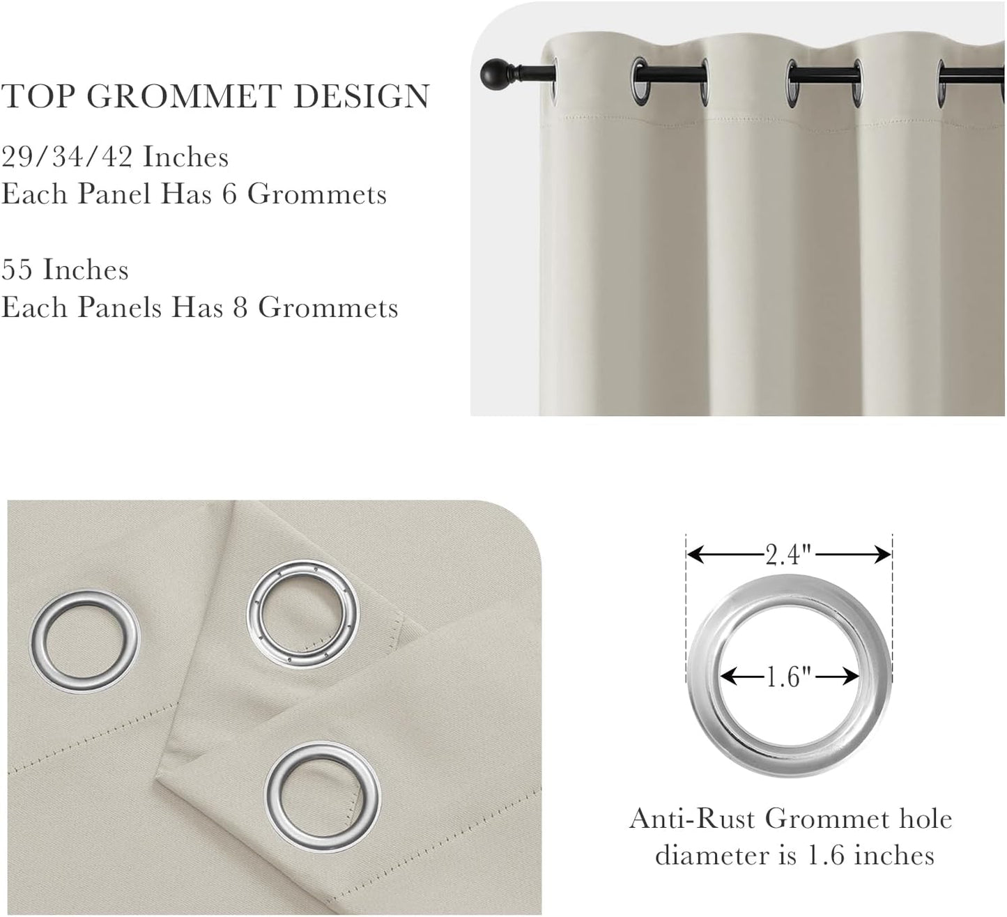 PONY DANCE Cream Blackout Curtains 45 inch Length 2 Panel Set- Thermal Insulated Grommet Curtain Panels for Kitchen/Bedroom/RV Camper Closet Basement, 42 by 45 Inches Long