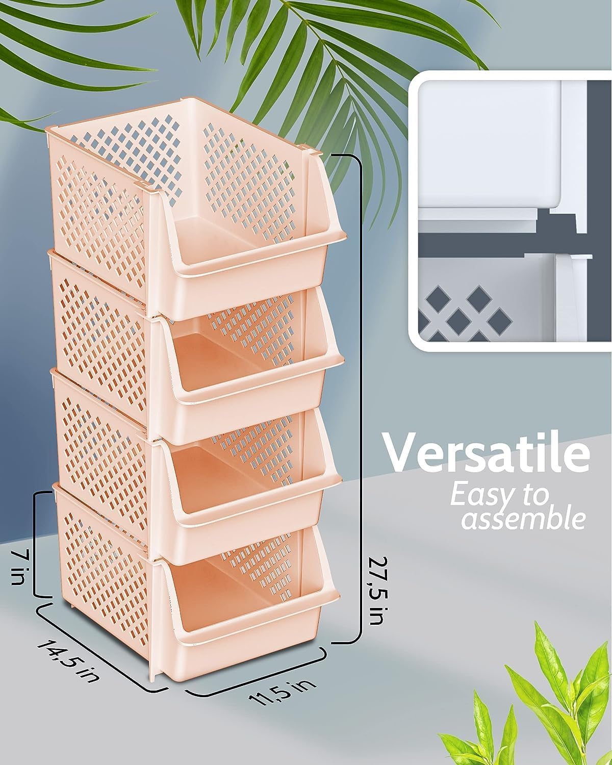 Skywin Stackable Storage Bins for Pantry, 12 Pack Stackable Bins For Organizing Food, Kitchen, and Bathroom Essentials (Light Pink)