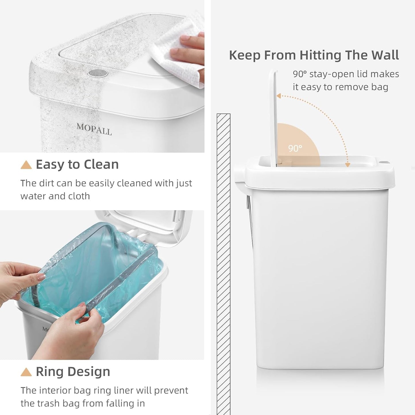 MOPALL Slim Bathroom Trash Can with Lid Soft Close, Garbage Can with Pop-Up Lid & Step On Foot Pedal, Small Trash Bin Trashcan Waste Basket for Toilet, Office, Bedroom, Kitchen, Living Room 1.9 Gallon