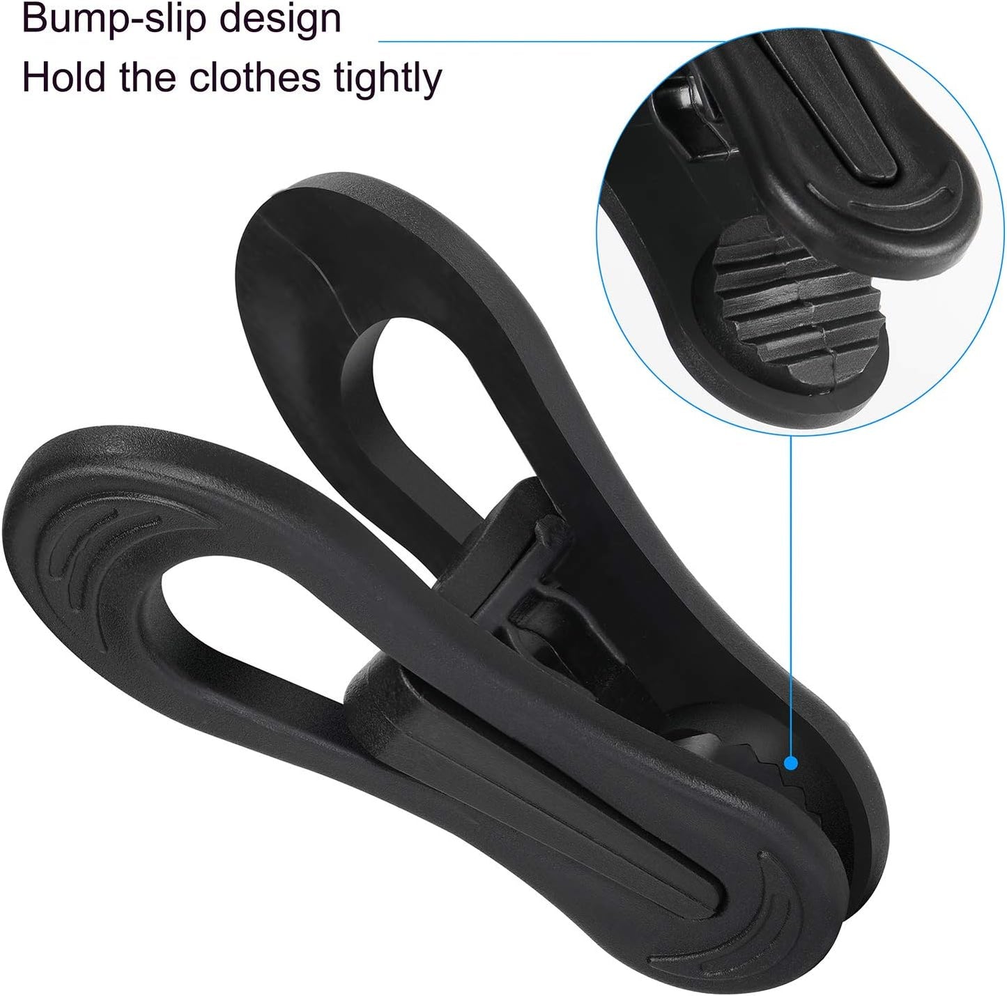 Tinfol Black Plastic Hanger Clips, 24PC Strong Pinch Grip Coat Clips for Skirt Pant Hangers, Multi-Purpose Clothes Hanger Clip for Rounded Hangers