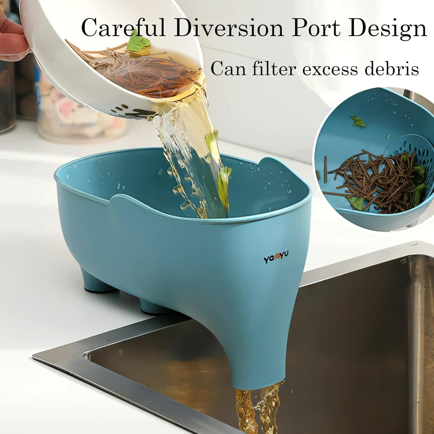 Vegetables Washing Basket Elephant Drainage Basket Fruit Basket for Draining Pasta Noodles Kitchen (Blue)