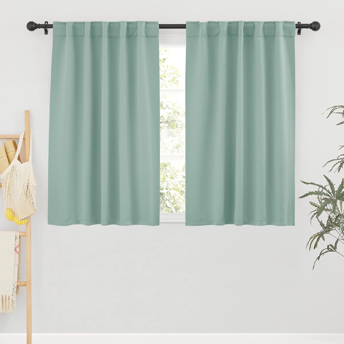 RYB HOME Small Window Curtains Blackout, Privacy Thermal Insulating Drapes for Bedroom Bathroom Basement Cafe Classroom Window Decor, W 34 x L 45 inches, Aqua, 2 Panels