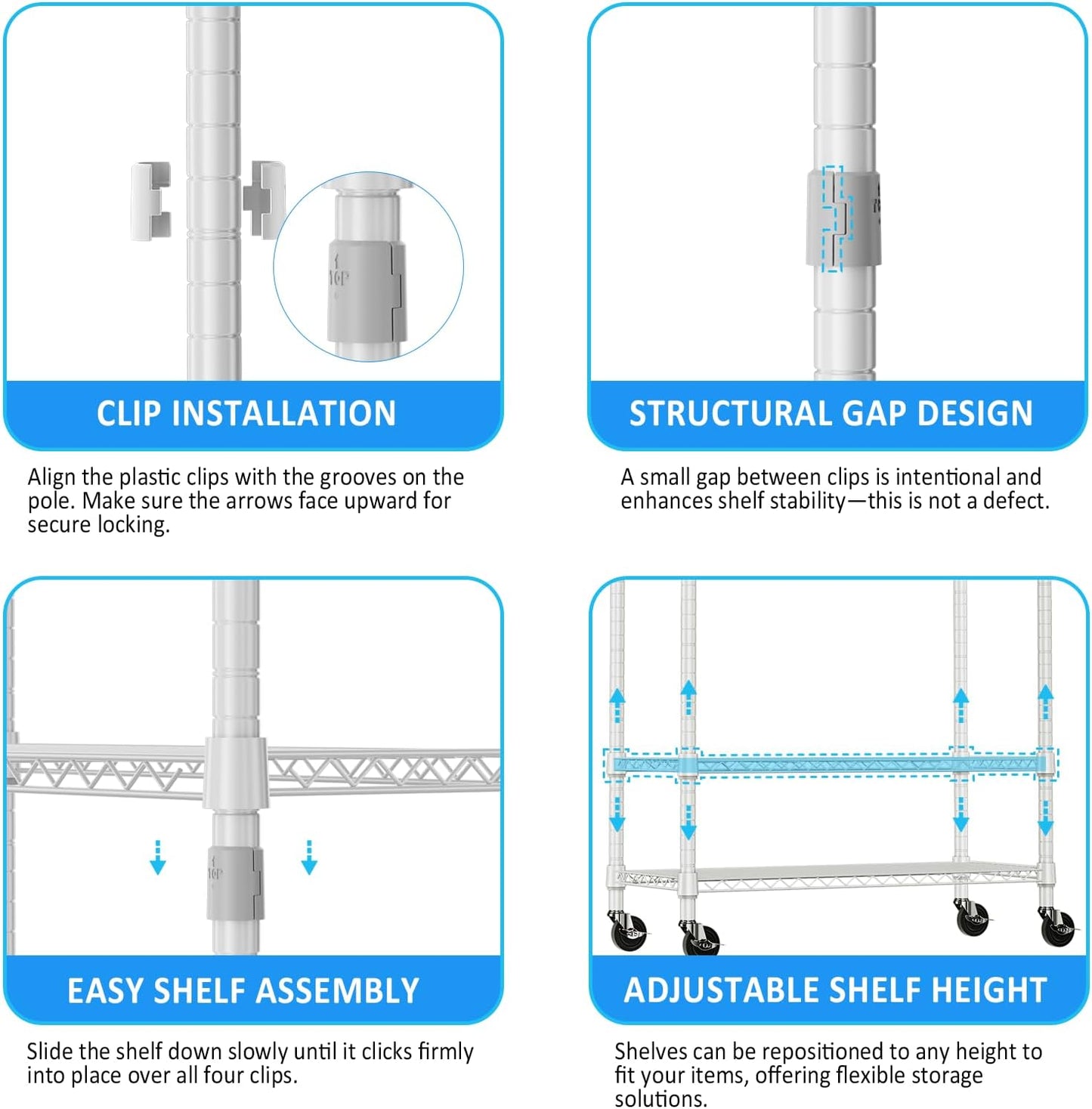 IZEUK Heavy Duty Rolling Garment Rack with 3 Adjustable Wire Shelves, Hanging Rod & Side Hooks - Mobile Clothes Rack with Wheels, 29.5" W x 15.7" D x 75" H, White