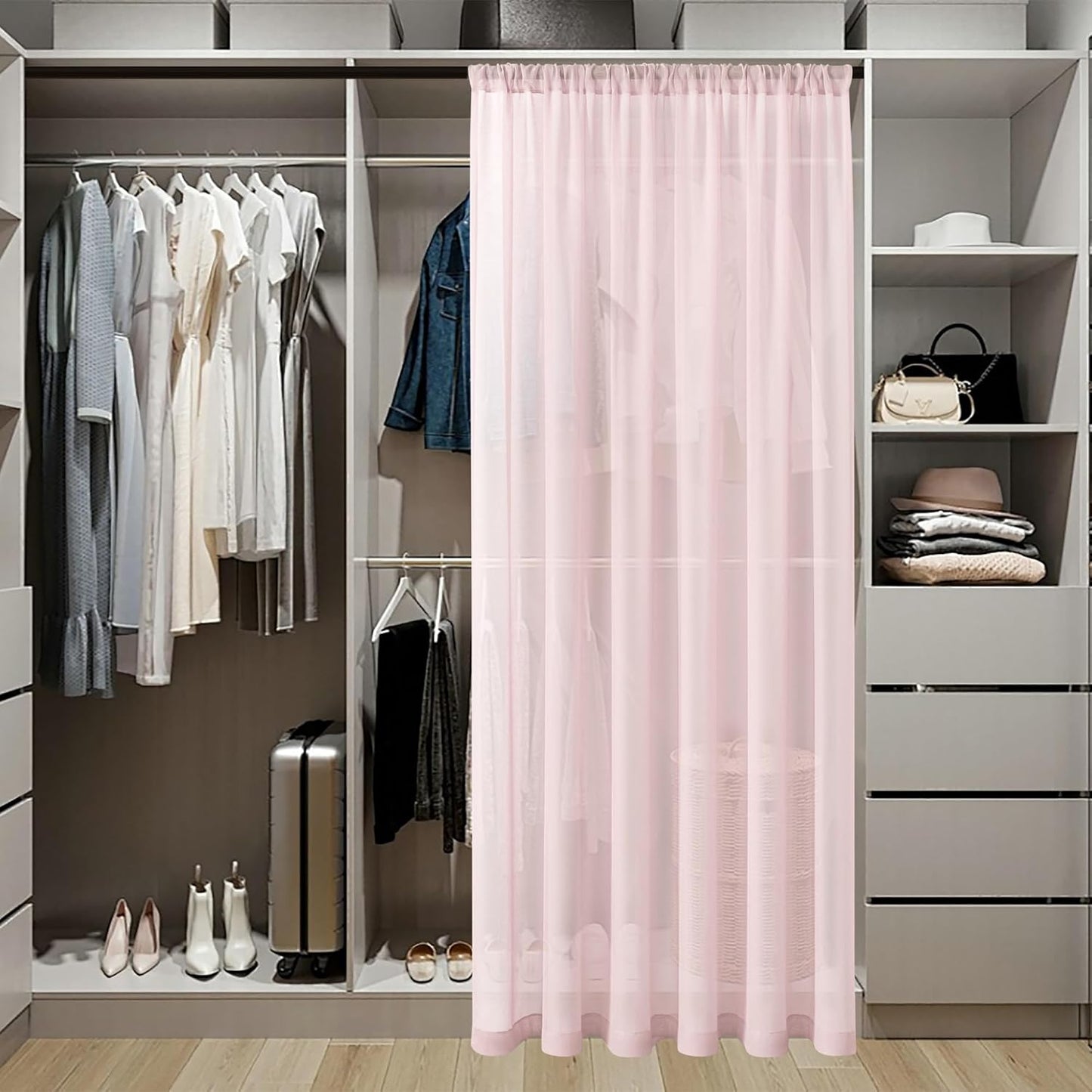 Tollpiz Sheer Door Curtain Closet Linen Textured Curtain Sheers Doorway Light Filtering Voile French Door Rod Pocket Curtains Patio Glass Door, 25 x 80 inches Long, Pink, Set of 1 Panel