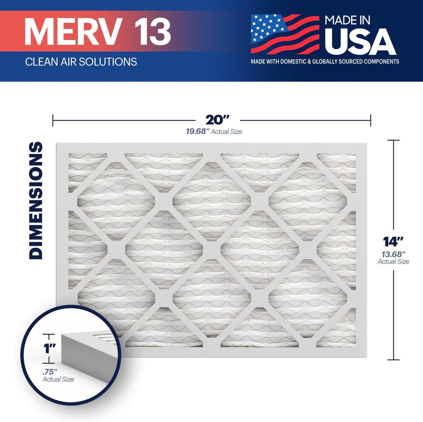 BNX TruFilter 14x20x1 Air Filter MERV 13 (4-Pack) - MADE IN USA - Electrostatic Pleated Air Conditioner HVAC AC Furnace Filters for Allergies, Pollen, Mold, Bacteria, Smoke, Allergen, MPR 1900 FPR 10