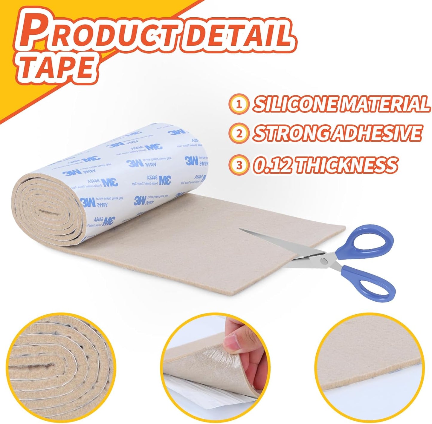 Felt Furniture Pads, Non Slip Self Adhesive Cuttable Felt Tape Beige Heavy Duty Felts Strip Roll for Protecting Hardwood Floors Chair Wall Protector (40 x 5 x 0.12 Inch, 2 Pack)