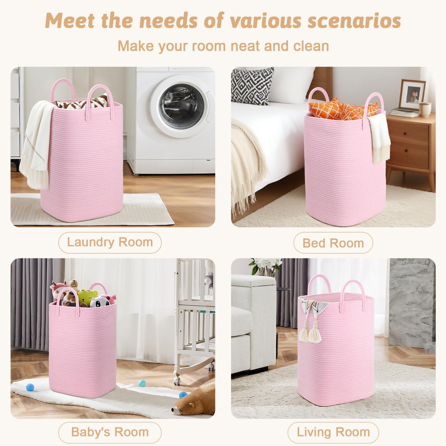 Laundry Basket,Woven Cotton Rope Laundry Hamper,100L Versatile Storage for Dirty Clothes,Baby Toys,and Blankets in Bathroom, Nursery,and Living Room