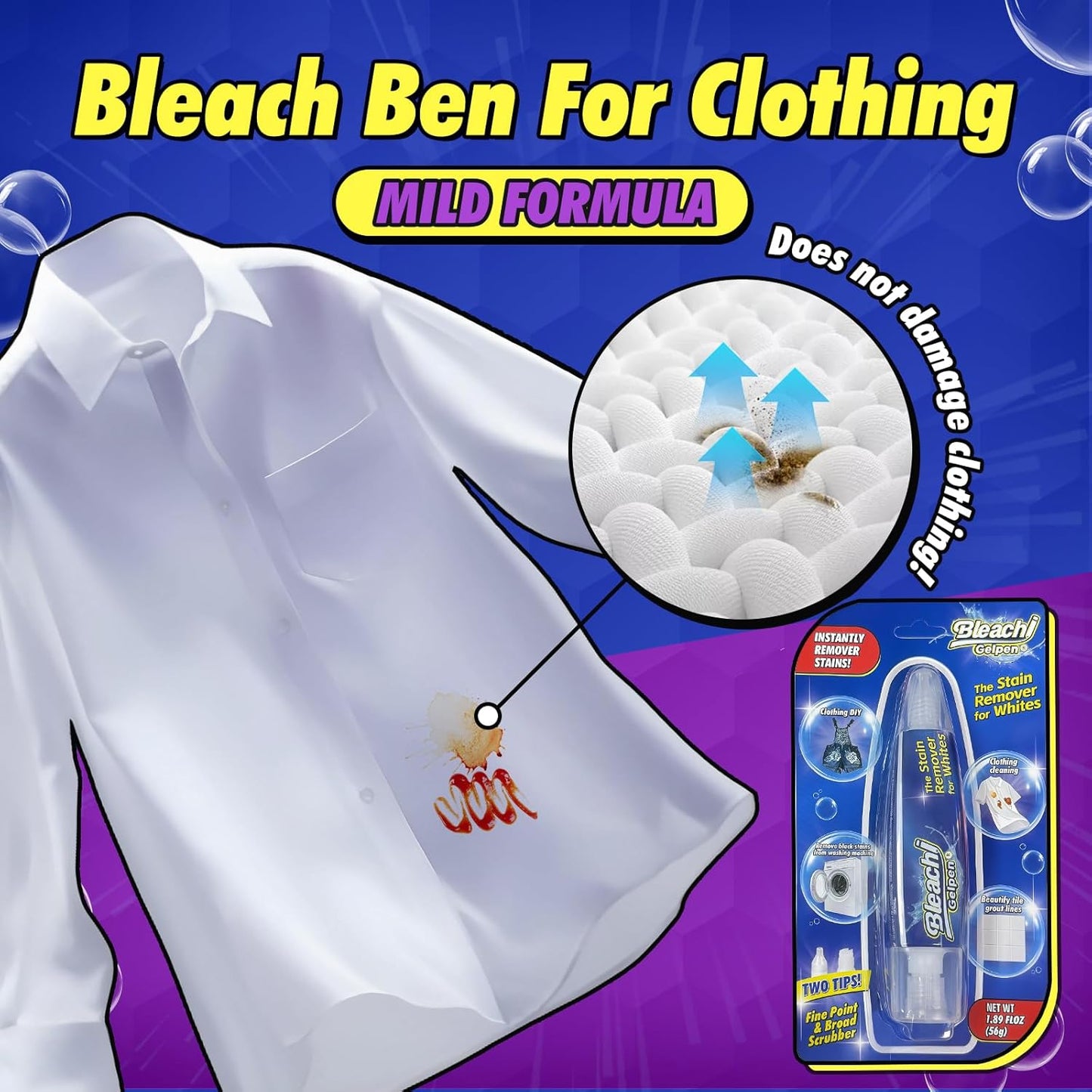 Bleach Pen For Clothing, Bleach Pen, Stain Remover Pen, Clothing Bleached DIY design, Travel Accessories, Lnstantly Remove Stains, Pearl white (1.89 Fl Oz (Pack of 1), Lemon)