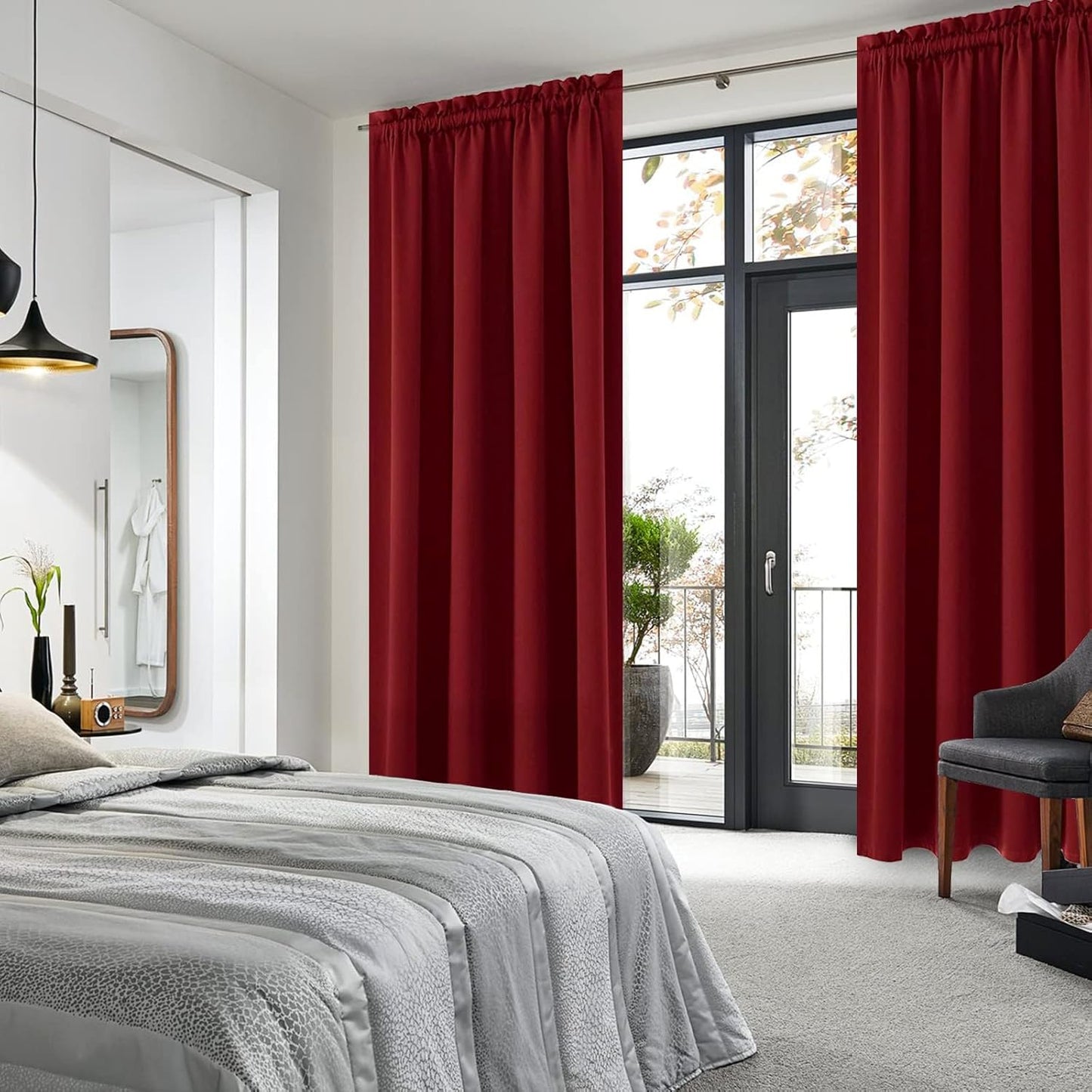 DWCN Blackout Curtains for Living Room Thermal Insulated, Energy Saving & Noise Reducing Bedroom Curtains, Amaranth Red, W 70x L 84 Inch, Set of 2 Rod Pocket Curtain Panels