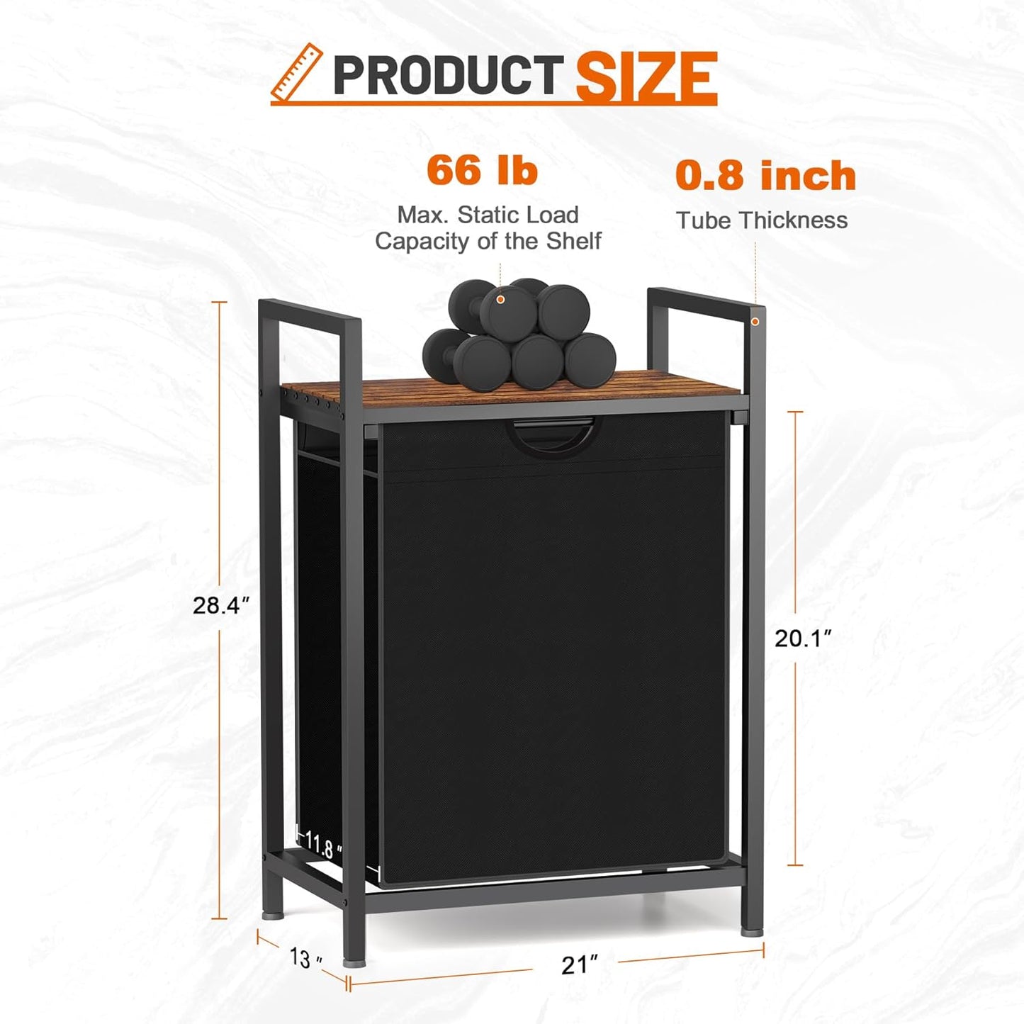 Laundry Sorter with Removable Bag, 16 Gallons Laundry Hamper with Adjustable Feet, Laundry Basket for Laundry Room, Bathroom and Bedroom(Black and Rustic Brown)