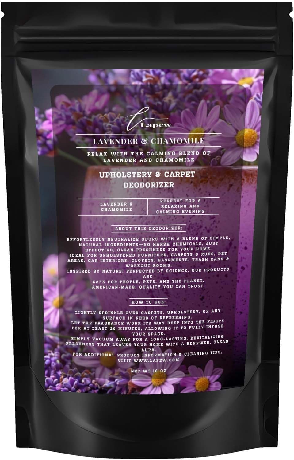 Lavender Chamomile Carpet Freshener Powder: Powerful Odor Eliminator for Home, Upholstery Deodorizer, Carpet Deodorizer, Pet Urine, Cat Litter Box - Lavender Chamomile Fragrance