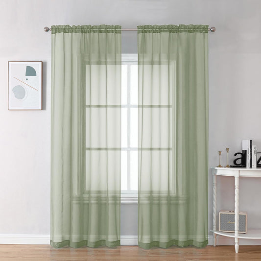 Chyhomenyc Sheer Sage Green Curtains 90 inches Long 2 Panels, Light Filtering Soft Airy Solid Elegant Voile Window Treatment Drapes for Bedroom Living Room Wedding Party Decor, 42 Wx90 L Inches