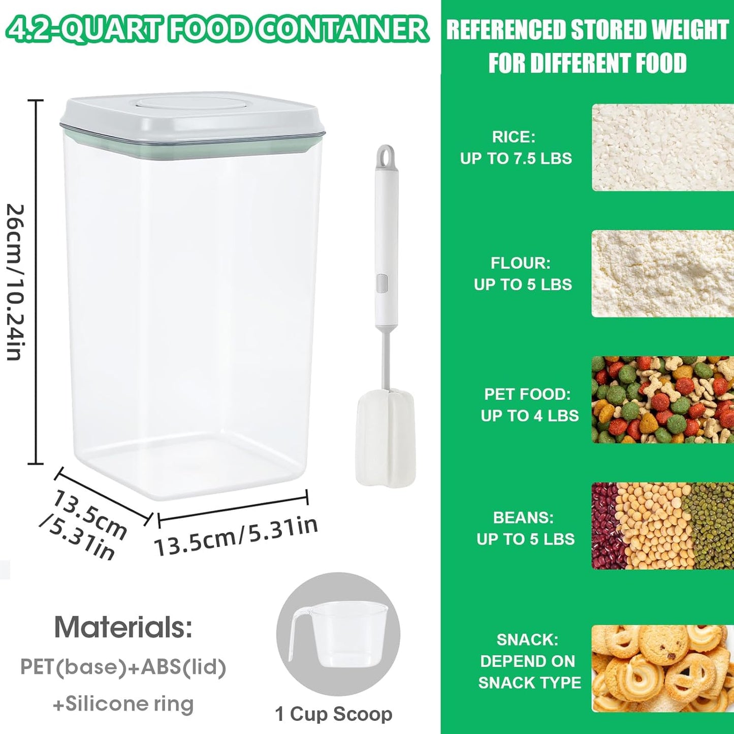 Airtight Flour Rice Storage Container with Pop-up Lid - 4.2 Qt Crystal-Clear Plastic Spaghetti Container, Tall and Slim Food Storage Bin Fit for Kitchen Pantry Organization