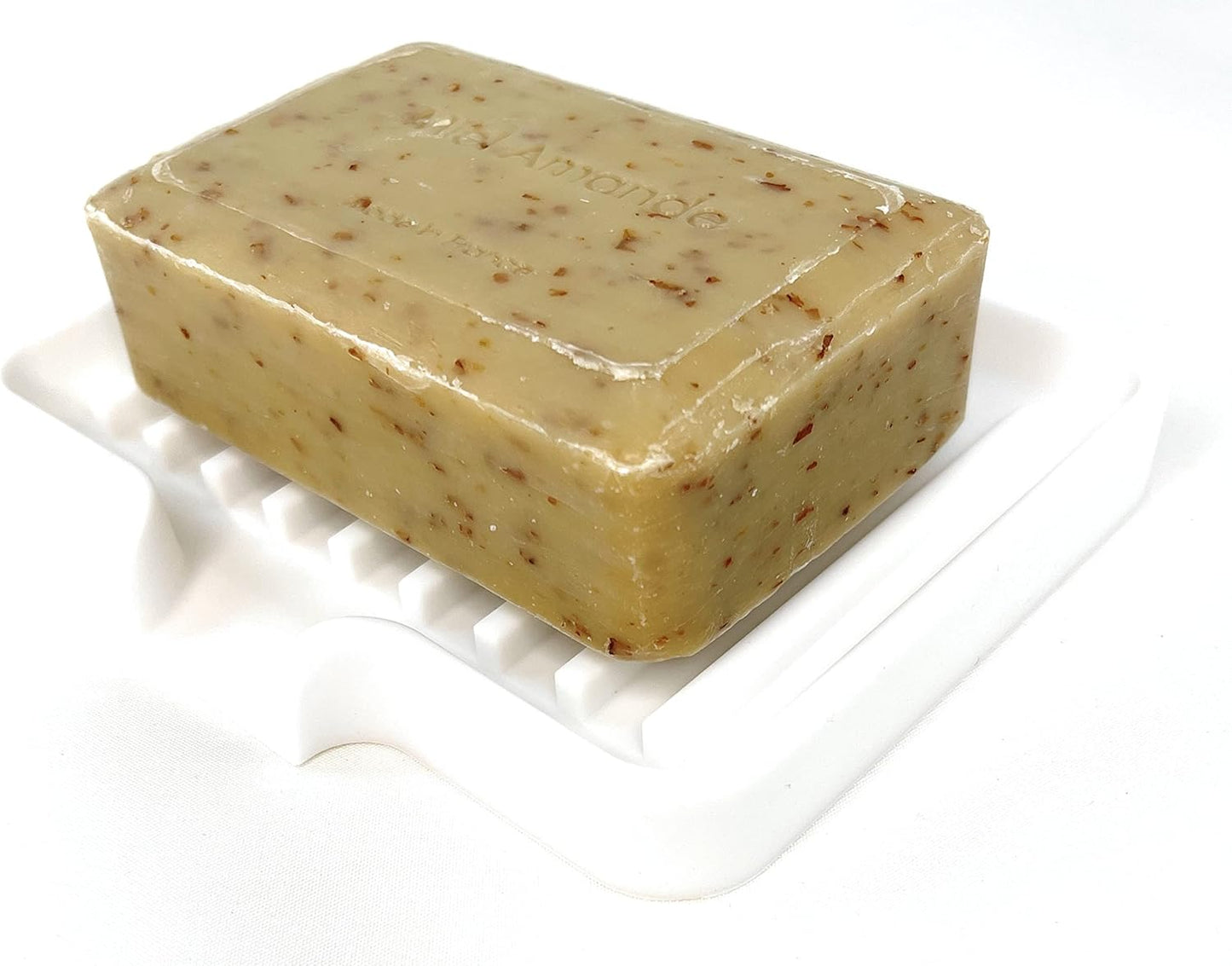 Happitasa Silicone Soap Dish Tray and Sponge Holder with Drain Chute, Pack of 2 | Bathroom and Kitchen Sink Organizer Caddy (White, 5.2"x4", 7.2 Ounces)