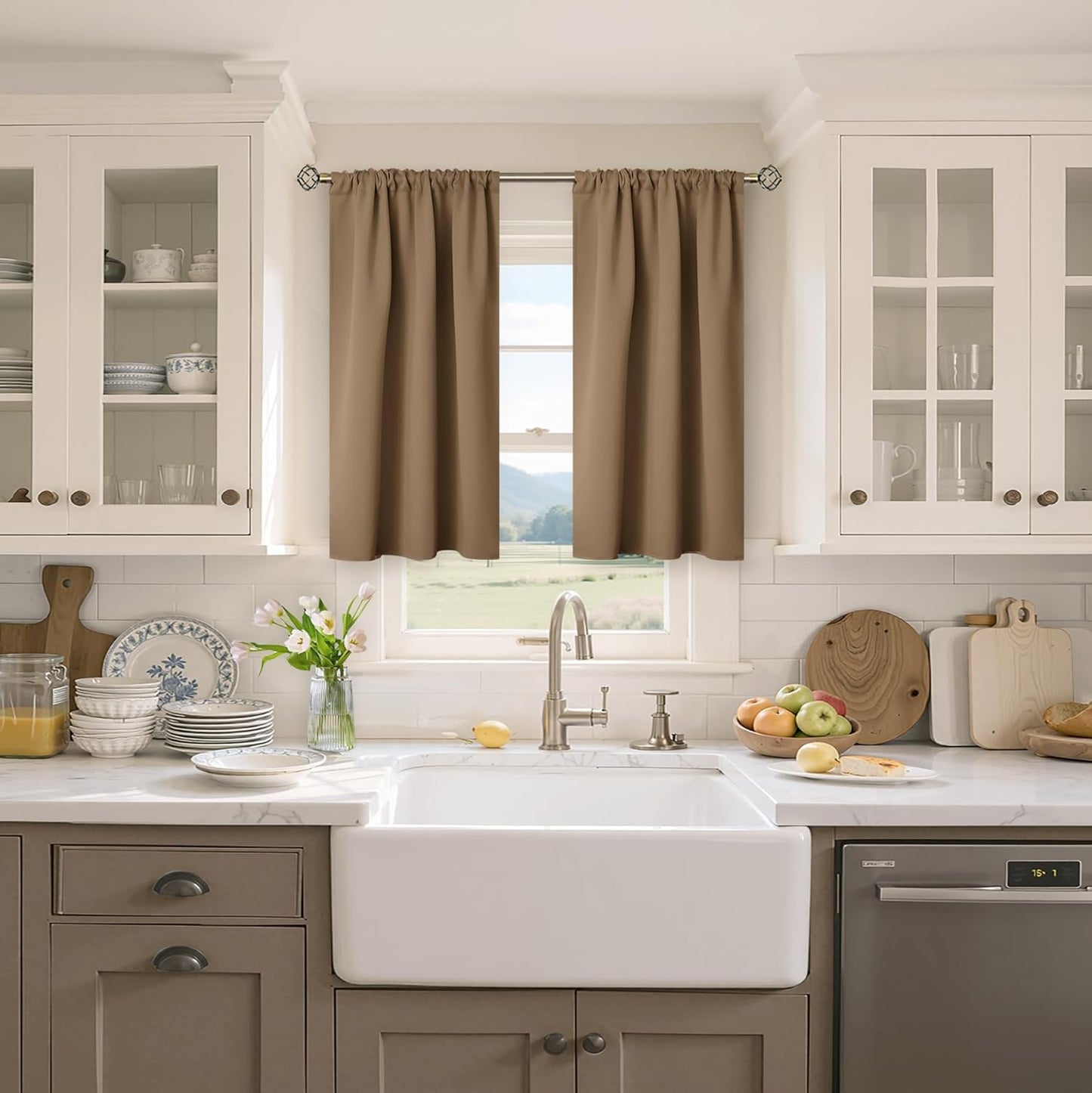 BGment Taupe Blackout Curtains 45 Inches Length for Short Kitchen Window - Small Thermal Insulated Drapes with Rod Pocket Privacy for Cafe Bathroom, 34 x 45 Inch, 2 Panels