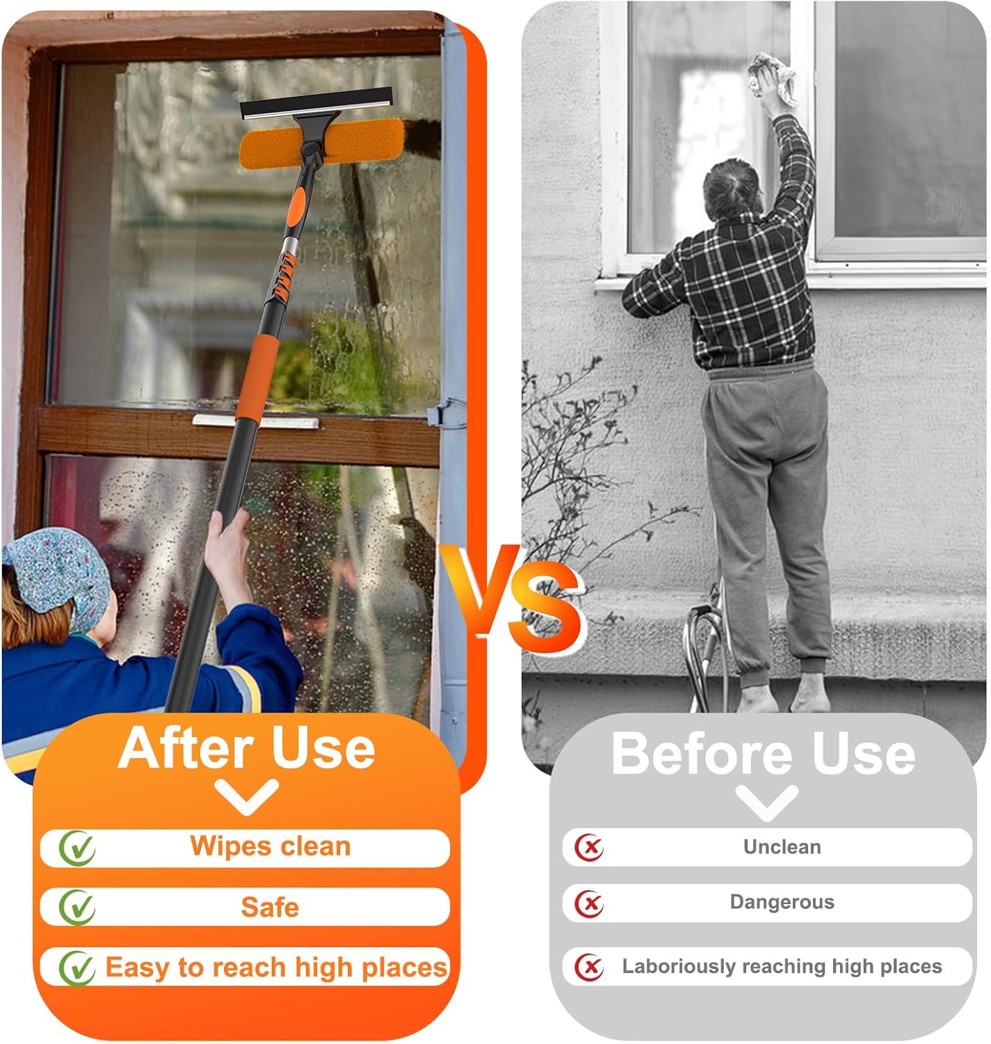 36FT High Reach Duster Cleaning Kit with Extension Pole, High Ceiling Fan Cleaner Duster Tool for Fan Blades, Window Washing Kit with Microfiber Feather Duster & Window Squeegee