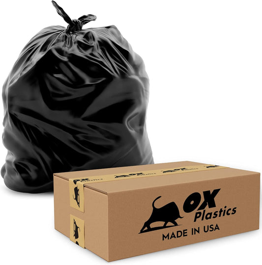 OX Plastics Black Trash Bags - Heavy Duty Garbage Bags, Extra Thick Unscented Large Trash Can Liners for Home, Outdoor, and Commercial Use - 42 Gallon, 50 Count